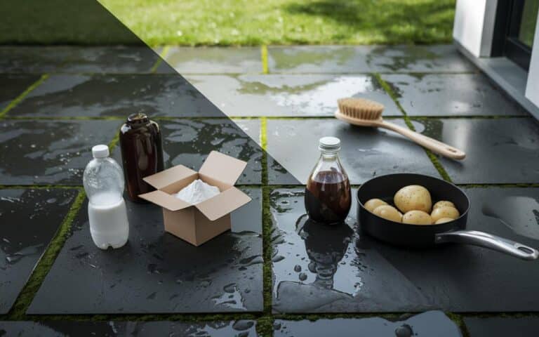 Come rimuovere il muschio dalle lastre del patio: 4 metodi naturali con aceto, bicarbonato di sodio e sale