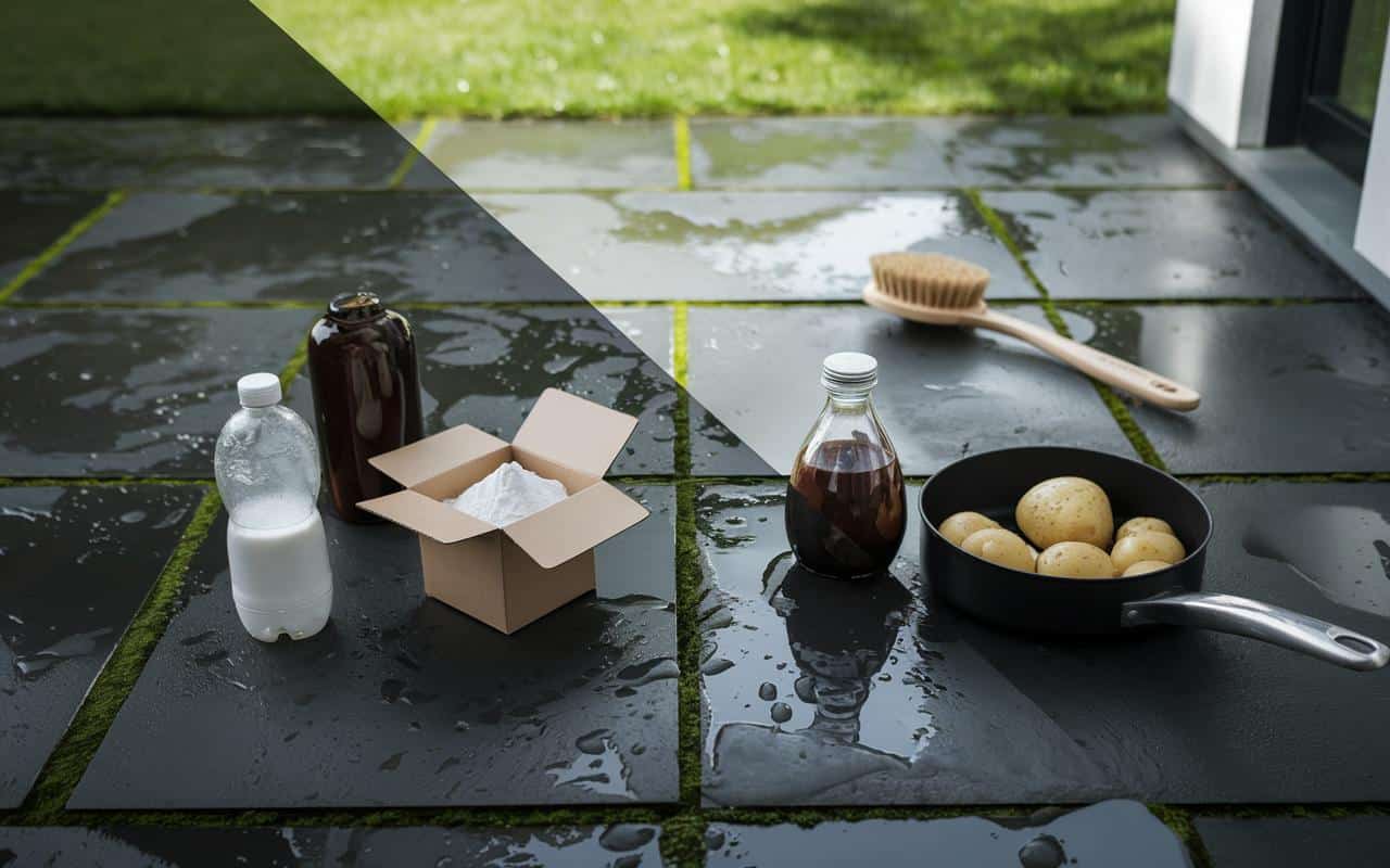 Come rimuovere il muschio dalle lastre del patio: 4 metodi naturali con aceto, bicarbonato di sodio e sale